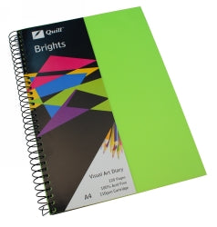 VISUAL ART DIARY QUILL A4 BRIGHTS LIME GREEN 60LF   G78786