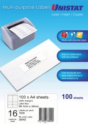 LABEL UNISTAT AVERY 99.1x34MM 16/SHEET WITH MARGIN BOX 100   G81496