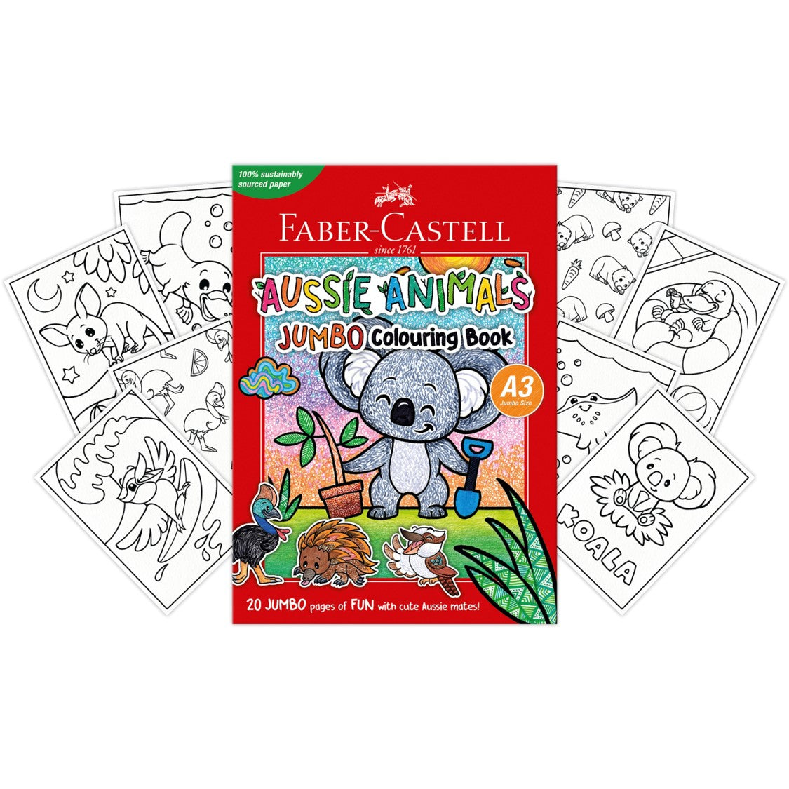 BOOK COLOURING FABER CASTELL A3 AUSSIE ANIMALS 20 PAGES   G83185