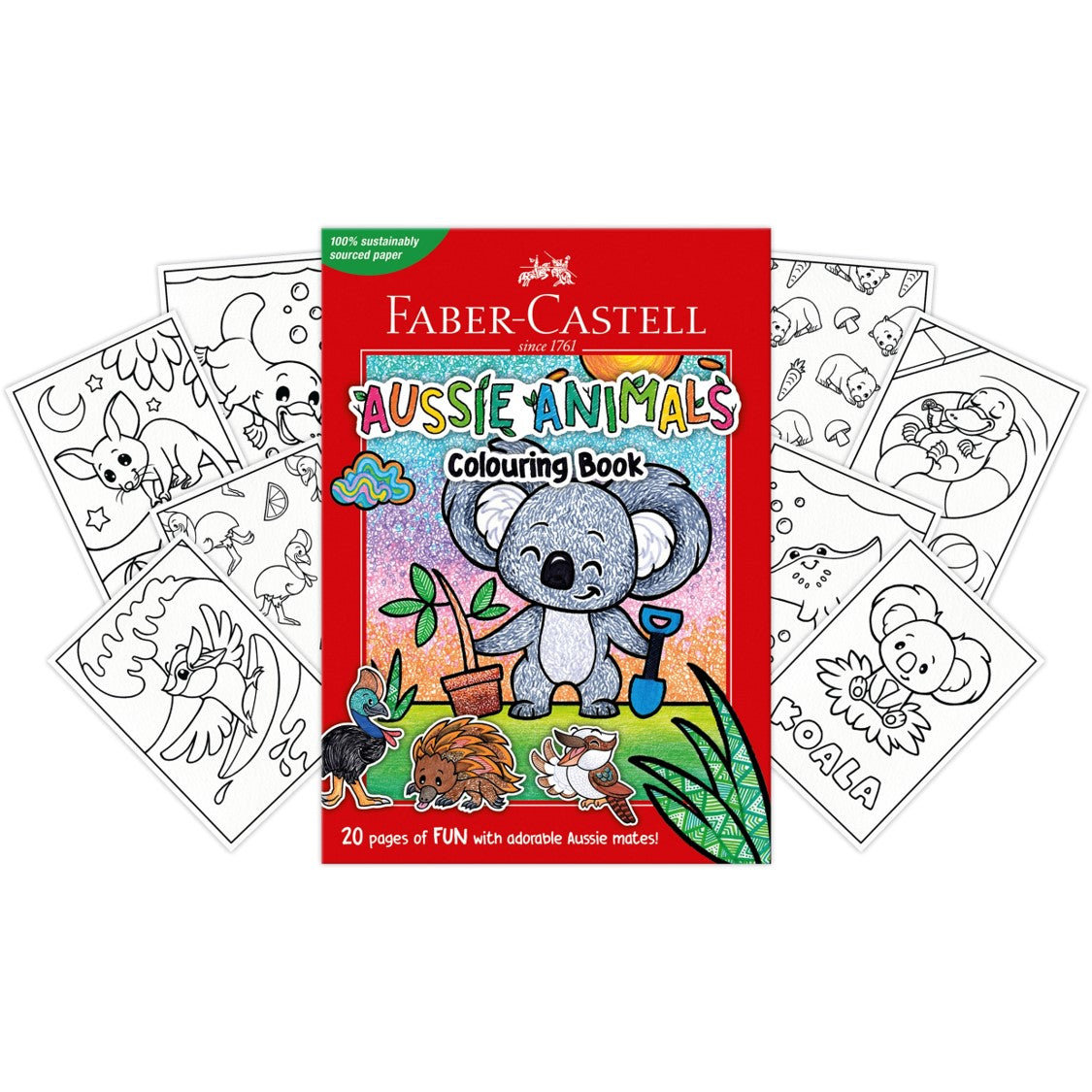 BOOK COLOURING FABER CASTELL A4 AUSSIE ANIMALS 20 PAGES   G83186