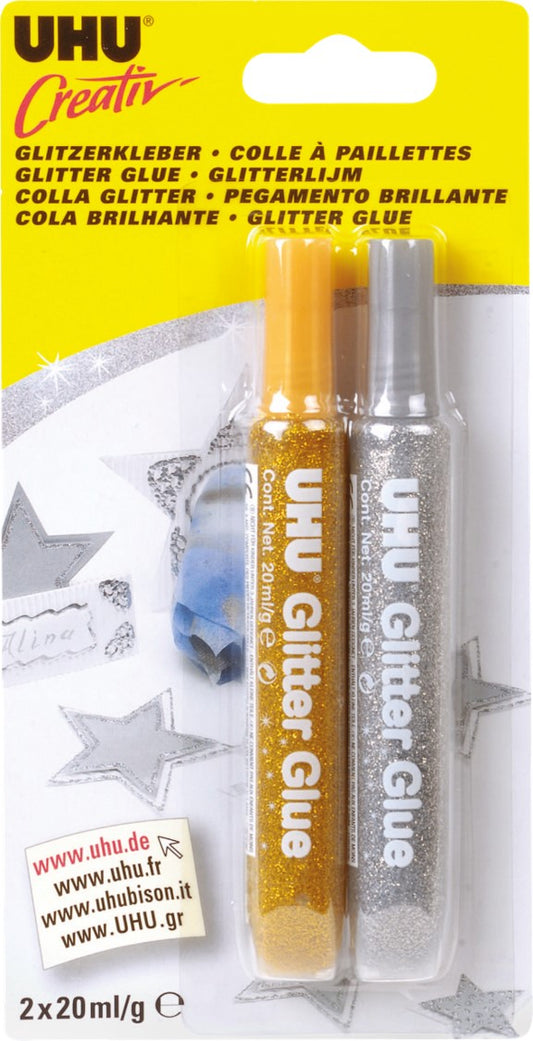 GLITTER GLUE PEN UHU 20ML GOLD & SILVER   G83205