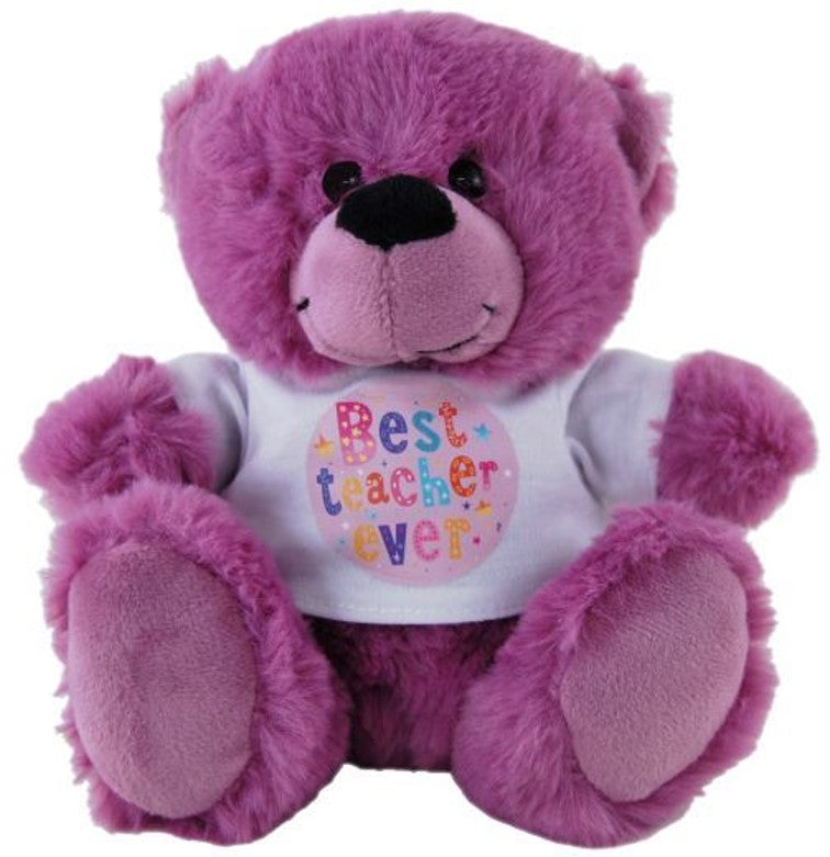 SOFT TOY ELKA 18CM BEAR BEST TEACHER EVER SHIRT MAUVE   G83917