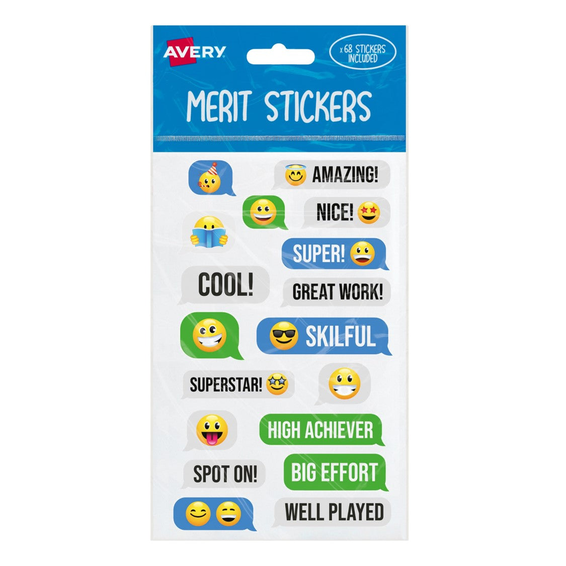 MERIT STICKERS AVERY ASST SHAPES MESSAGING PK68   G84085