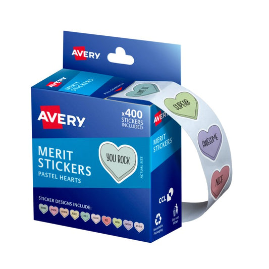 MERIT STICKERS AVERY 24MM PASTEL HEARTS DISP PACK   G84091