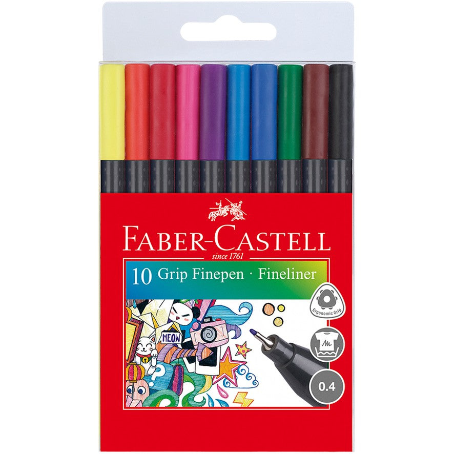 PEN FINELINER FABER-CASTELL TRIANGULAR GRIP 0.4MM ASST WLT10   G84112