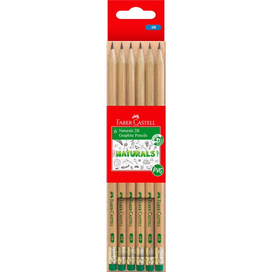 PENCIL GRAPHITE FABER-CASTELL NATURAL ERASER TIP 2B BX6   G84319