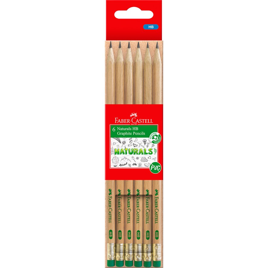 PENCIL GRAPHITE FABER-CASTELL NATURAL ERASER TIP HB BX6   G84321