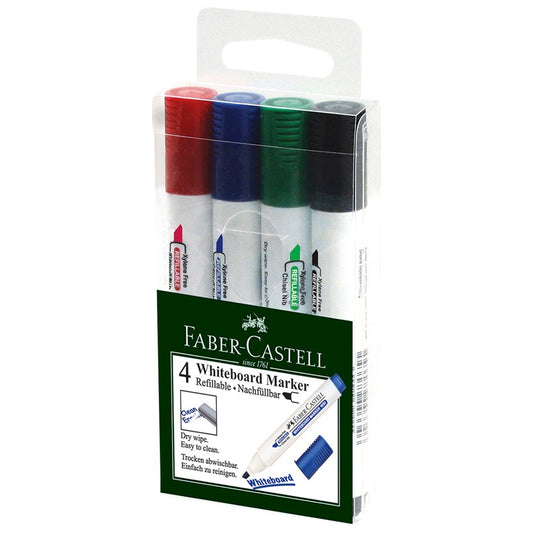 MARKER WHITEBOARD FABER-CASTELL W50 CHISEL TIP BLACK BLUE GREEN RED PK4   G84325