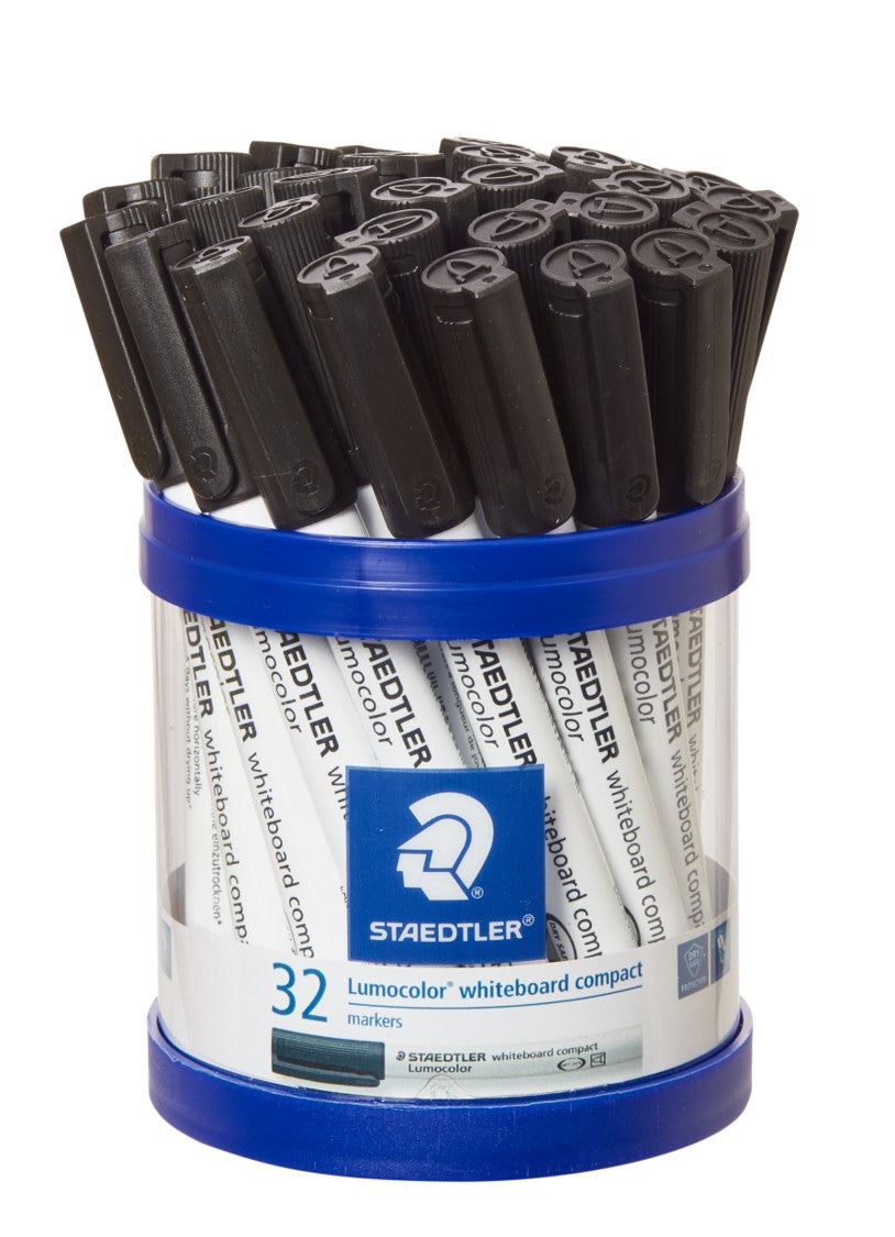 MARKER WHITEBOARD STAEDTLER 341 COMPACT BULLET BLACK CUP OF 32   G84517