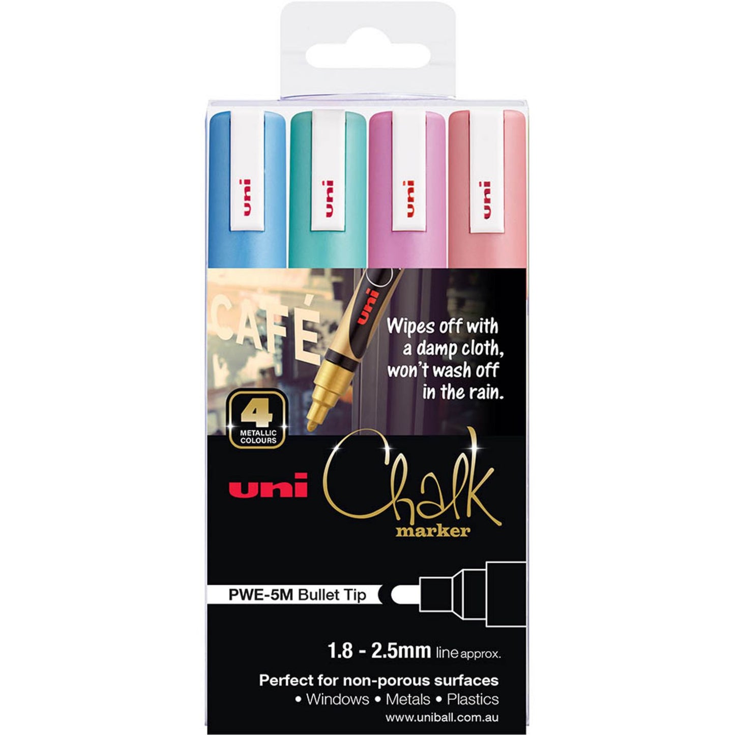 MARKER CHALK UNI 2.5MM TIP PWE-5M ASSORTED 4   G84846