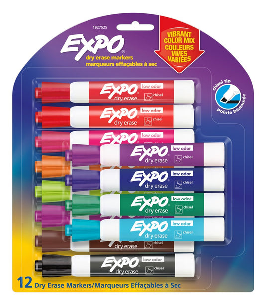 MARKER EXPO WHITEBOARD LOW ODOR NEW VIBRANT COLORS ASSORTED PK12   G84883