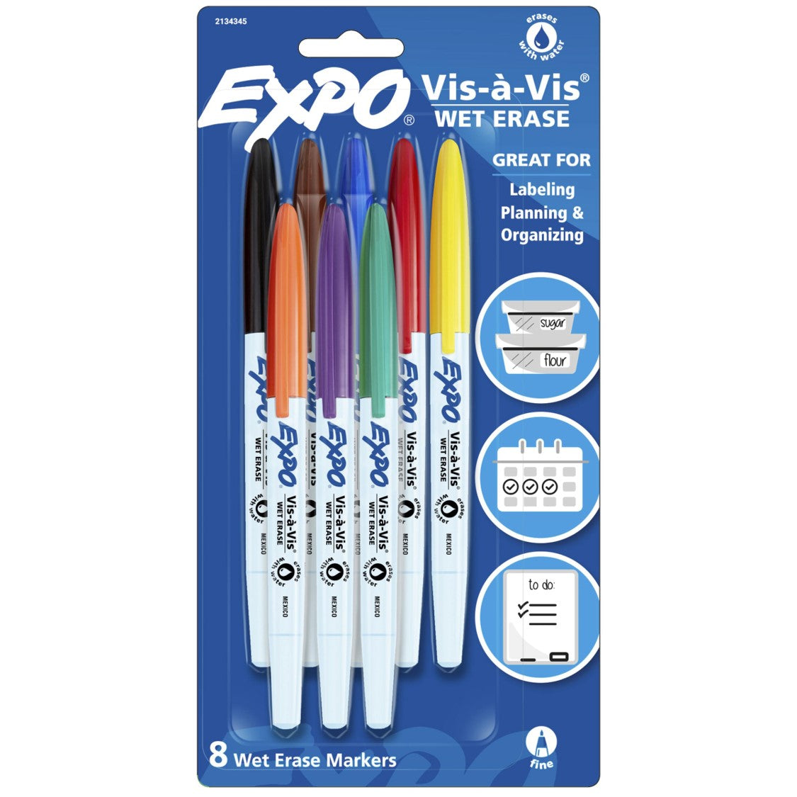 MARKER EXPO WHITEBOARD VIS A VIS ASST FINE ASSORTED PK8   G84884