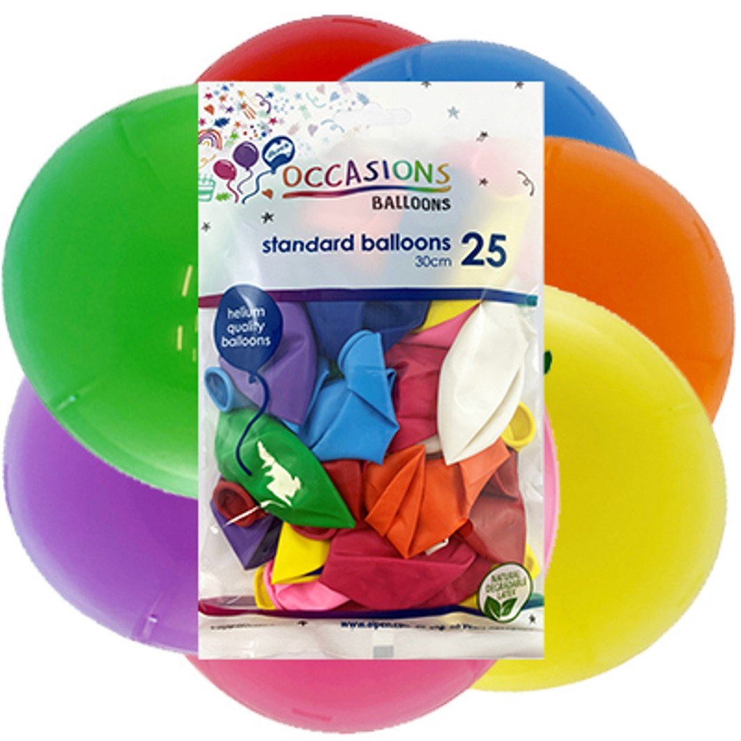 BALLOONS ALPEN 30CM STANDARD ASSORTED PK25   G85153