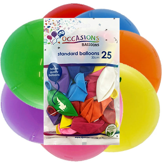 BALLOONS ALPEN 30CM STANDARD ASSORTED PK25   G85153