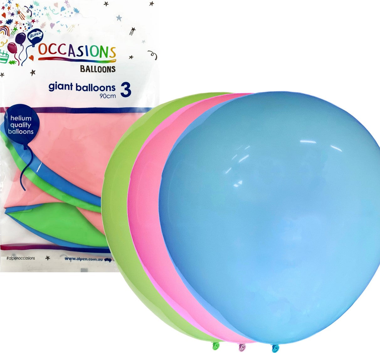 BALLOONS ALPEN 90CM GIANT INFLATED ASSORTED PK3   G85156