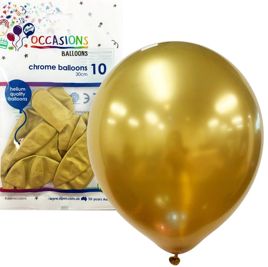BALLOONS ALPEN 30CM CHROME GOLD PK10   G85269