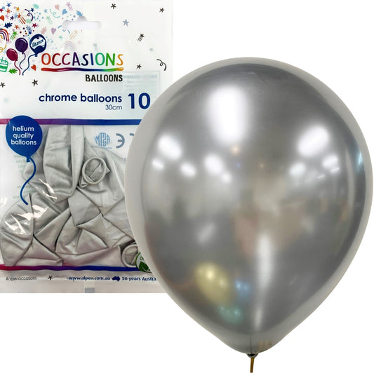 BALLOONS ALPEN 30CM CHROME SILVER PK10   G85270