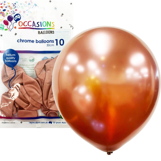 BALLOONS ALPEN 30CM CHROME ROSE GOLD PK10   G85271