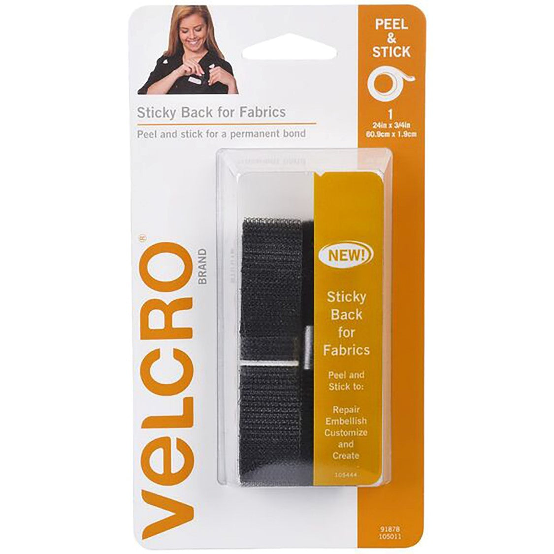 STRIPS VELCRO 19MMX60CM FABRIC BLACK   G85319