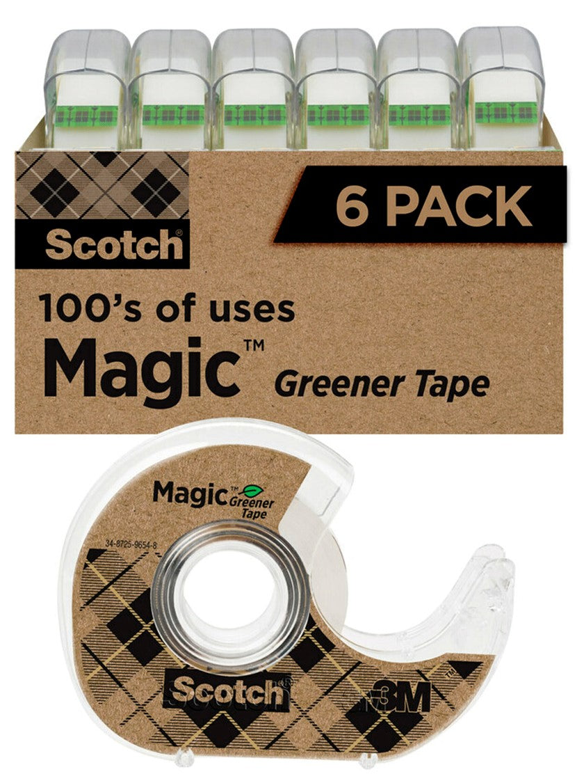 TAPE SCOTCH 6123 19MM X 15.2M GREENER DISPENSER CLEAR PK6   G85331