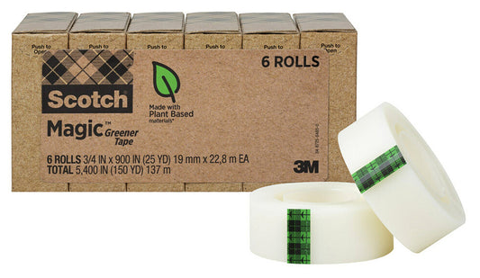 TAPE SCOTCH 6123 19MM X 20.32 GREENER BOXED CLEAR PK6   G85332