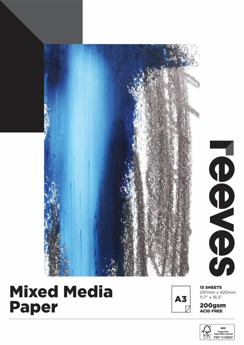 MEDIA PAD REEVES A3 MIXED 200GSM FSC CREDIT 15 SHEETS   G85407