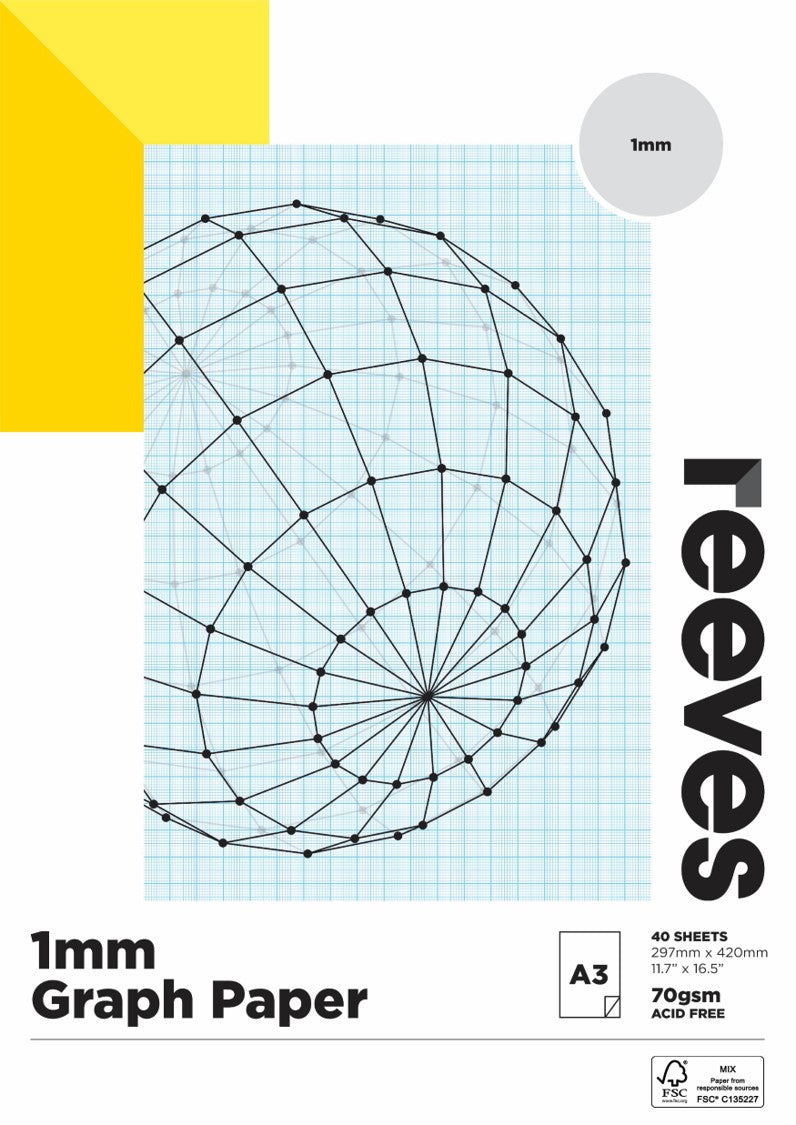 GRAPH PAPER PAD REEVES A3 1MM 70GSM FSC MIX CREDIT 40 SHEETS   G85413