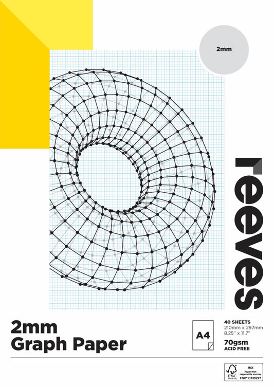 GRAPH PAPER PAD REEVES A4 2MM 70GSM FSC MIX CREDIT 40 SHEETS   G85414