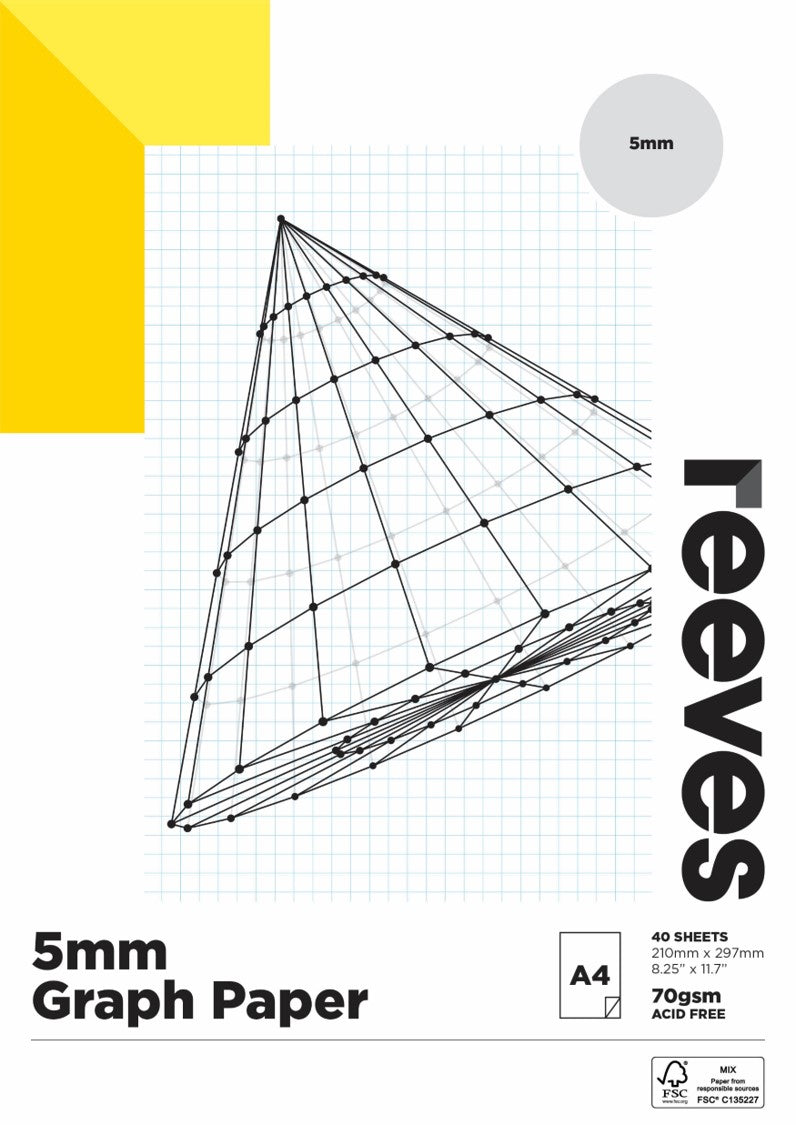 GRAPH PAPER PAD REEVES A4 5MM 70GSM FSC MIX CREDIT 40 SHEETS   G85415