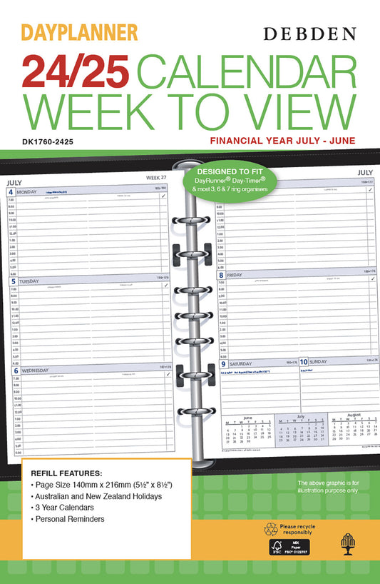 REFILL DAYPLANNER FINANCIAL YEAR 24-25 216X140 DK1760 WEEKLY DATED 1   G85638