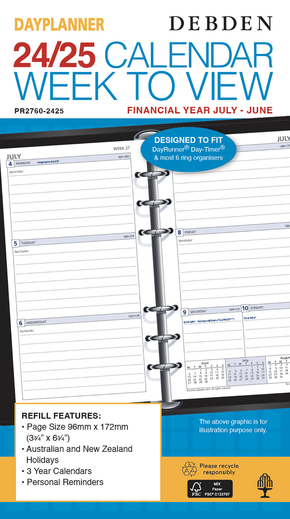 REFILL DAYPLANNER FINANCIAL YEAR 24-25 172X96 PR2760 WEEKLY DATED 1   G85639