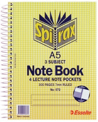 NOTEBOOK SPIRAX 572 A5 3 SUBJECT S/O PK5   G85720