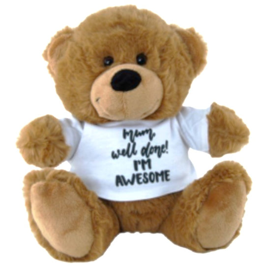 SOFT TOY ELKA 18CM BEAR BROWN I'M AWESOME SHIRT   G85817