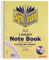 NOTEBOOK SPIRAX 596C A4 5 SUBJECT COL S/O 250PG PK5   G85961