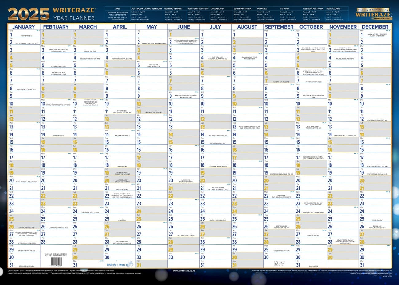 PLANNER 2025 WRITERAZE 500X700MM QC2 10600 LAMINATED   G86586.25