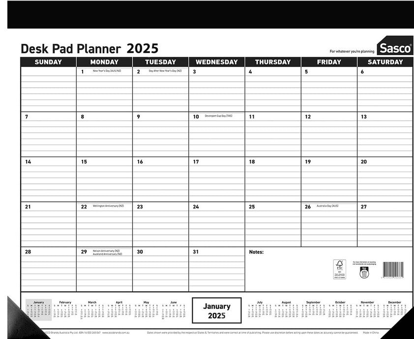 PLANNER 2025 SASCO 430X555MM DESK PAD YTV   G86658.25