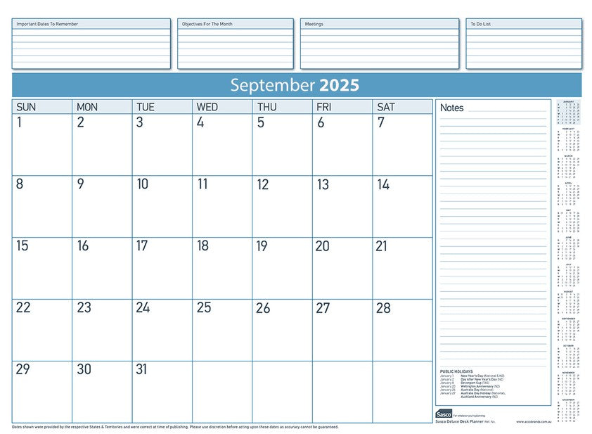 REFILL 2025 SASCO 519X3870MM DELUXE DESK PLANNER MTV   G86662.25