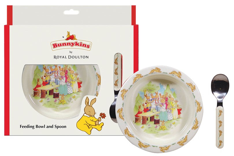 BABY GIFT BUNNYKINS FEEDING BOWL & SPOON RUNNING   G86756