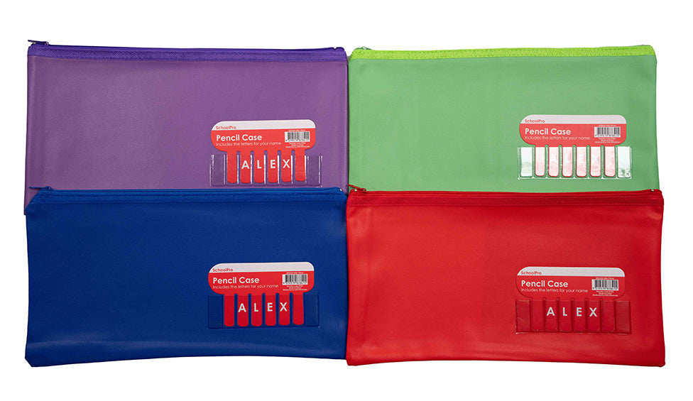 PENCIL CASE SCHOOLPRO 340X170MM NAME MEDIUM ASST   G87841