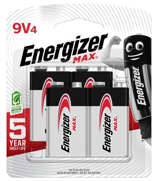 BATTERY ENERGIZER MAX ALKALINE 9V RED PK 4   G87922