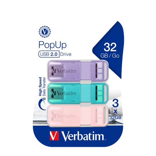 USB DRIVE VERBATIM POP UP 2.0 32GB ASSORT PASTEL PK3   G88296