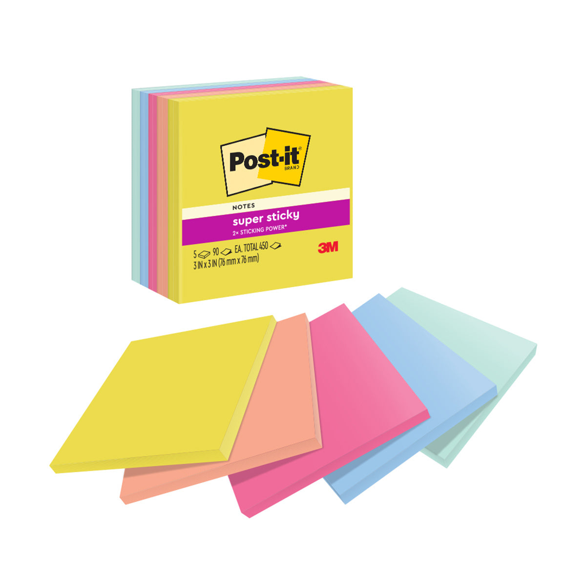 NOTES SUPER STICKY POST-IT 76X76MM 654-5SSJOY SUMMER JOY PK5   G88341