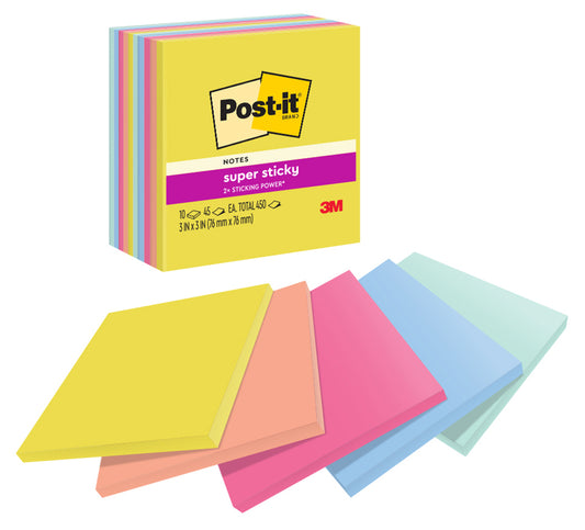 NOTES SUPER STICKY POST-IT 76X76 654-10SSJOY  SUMMER JOY     450 SHT   G88342