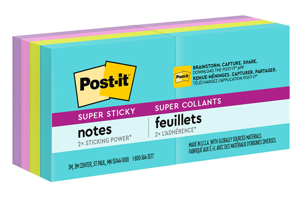 NOTES SUPER STICKY POST-IT  51MM X 51MM 622-8SSIMA RECYCLABLE ASSORTED PK8   G88833