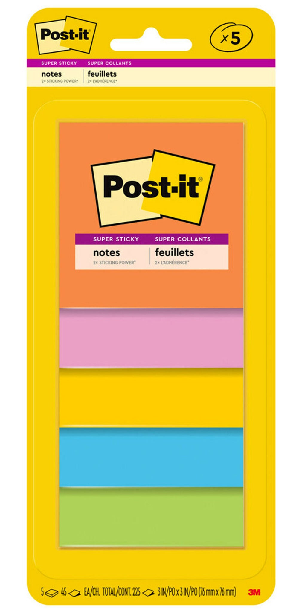 NOTES SUPER STICKY POST-IT 76X76MM 3321-5SSAU ASST PK5   G88834