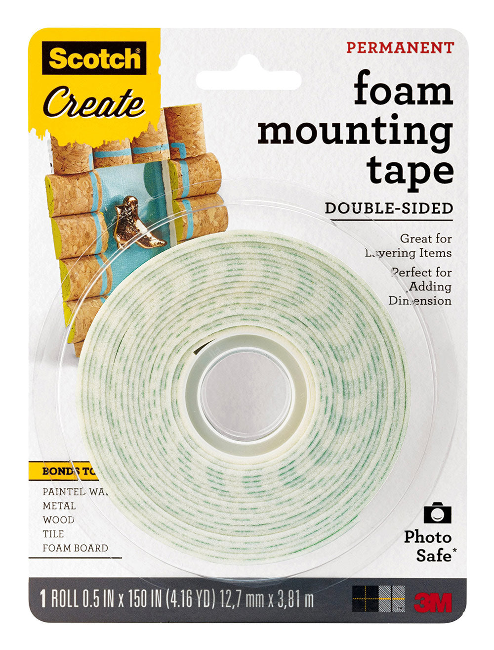 MOUNTING TAPE  SCOTCH 1.27 CM 4013-CFT PERMANENT D/SIDED FOAM INDOOR WHITE   G88837