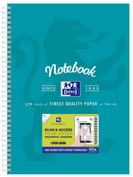 NOTEBOOK OXFORD A4 SCRIBZEE® COMPATIBLE AQUA 120PG   G89432