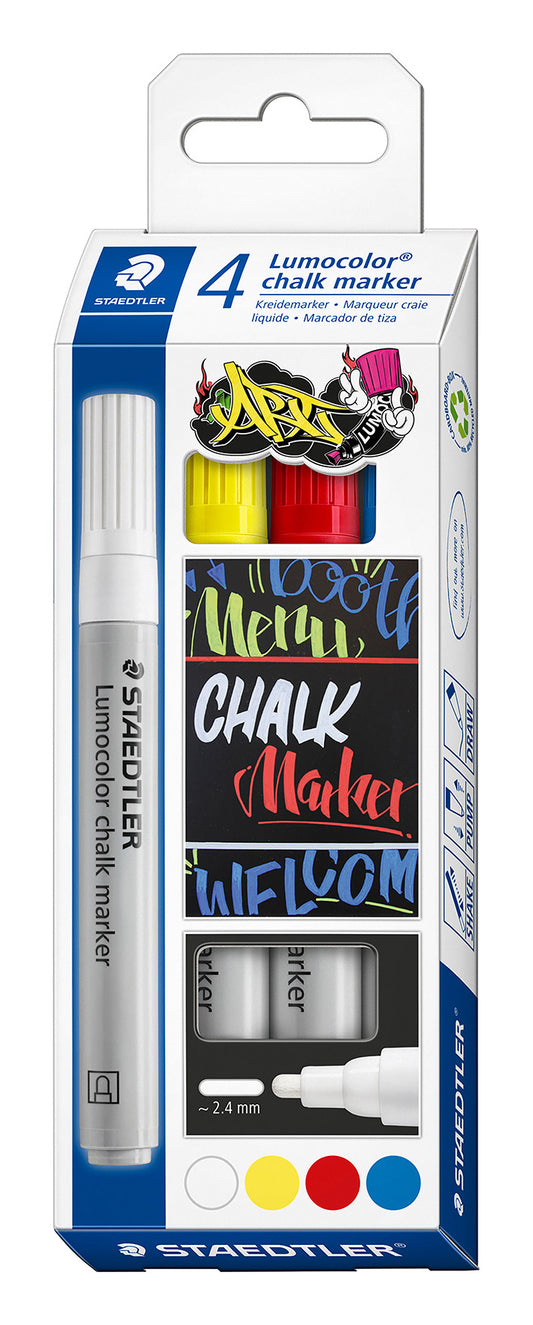 CHALK MARKER STAEDTLER LUMOCOLOR 344 ASSORTED PK4   G89543