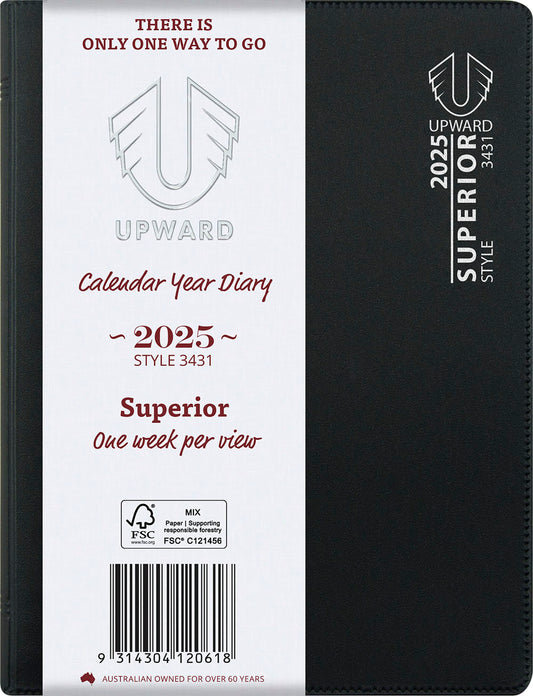 DIARY 2025 UPWARD B6 176X125MM 3431 SUPERIOR PVC COVER WIRE-O WTV PK5 ASST   G89581.25