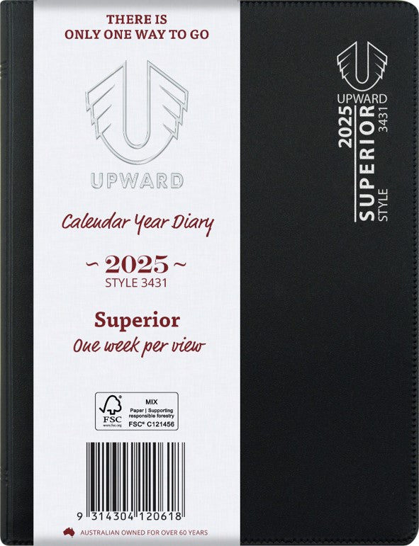 DIARY 2025 UPWARD B6 176X125MM 3431 SUPERIOR PVC COVER WIRE-O WTV BLACK   G89582.25